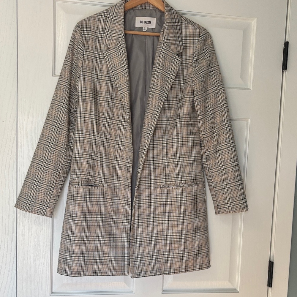 BB Dakota Women's Plaid Blazer - Beige and Black